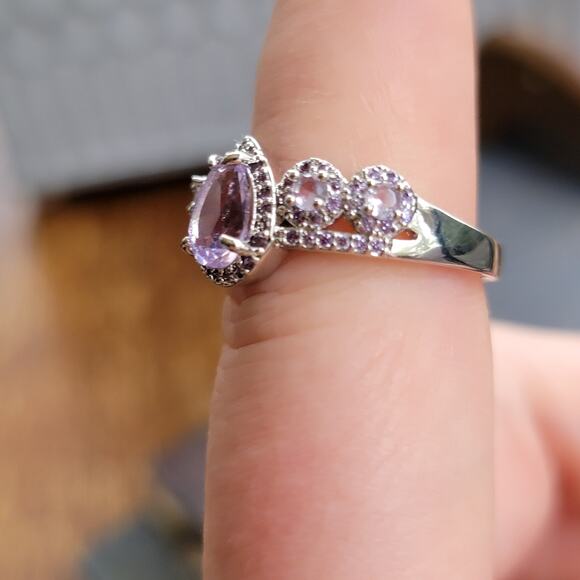 Elegant Rhodium-Plated Size 9 Twisted Band Ring with Simulated Amethyst - Picture 9 of 11